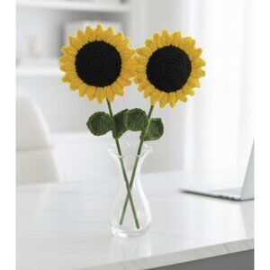 Boundle of2 Crochet Sunflower Knit Handmade Flower Arrangement Yellow Decor Gift